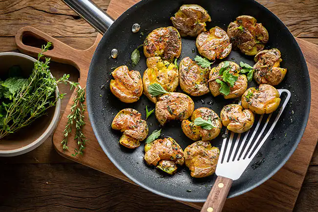 Batata ao murro de frigideira