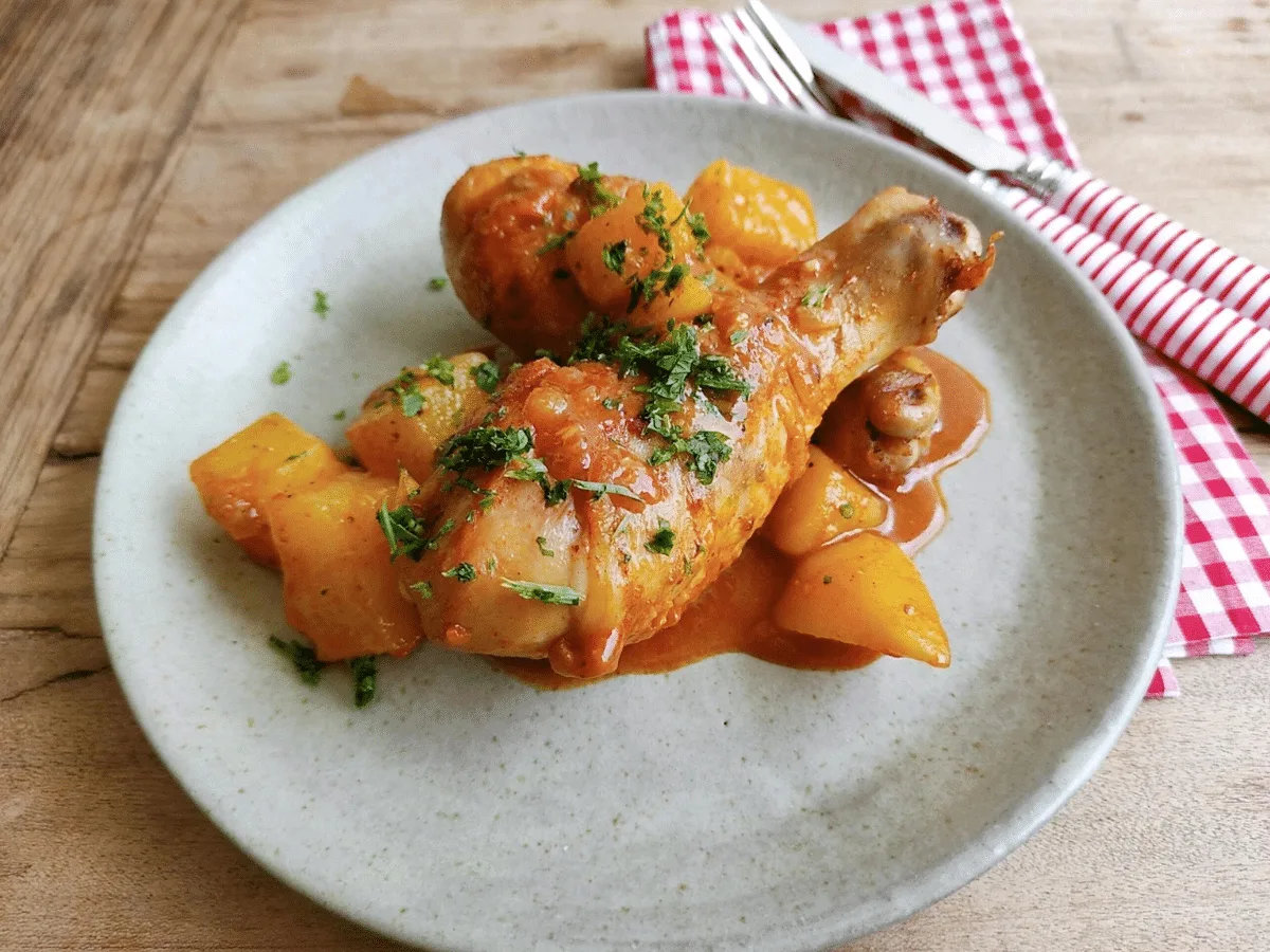 Coxas de frango com batatas na frigideira