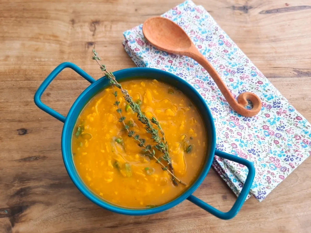 Creme de abóbora com frango desfiado