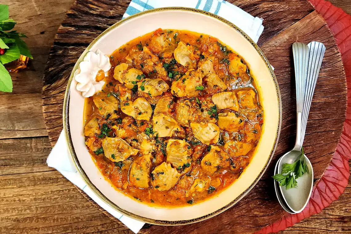 Moela com tomate na pressão