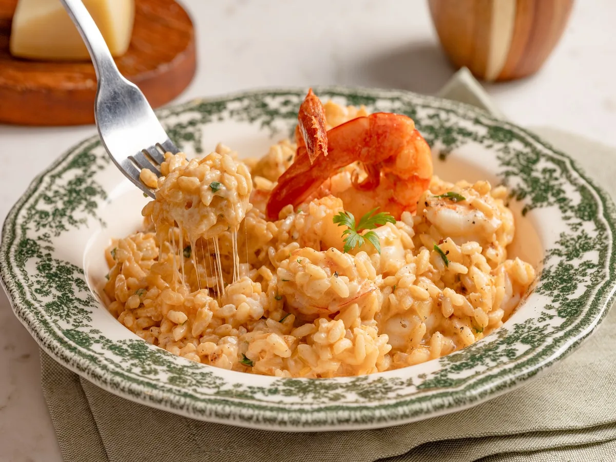 Risoto de camarão cremoso