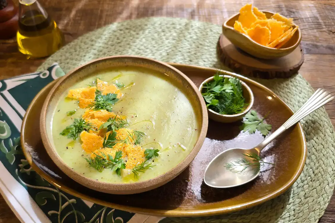 Sopa de brócolis com batata e limão-siciliano