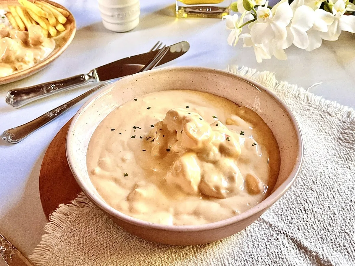 Strogonoff de camarão rápido