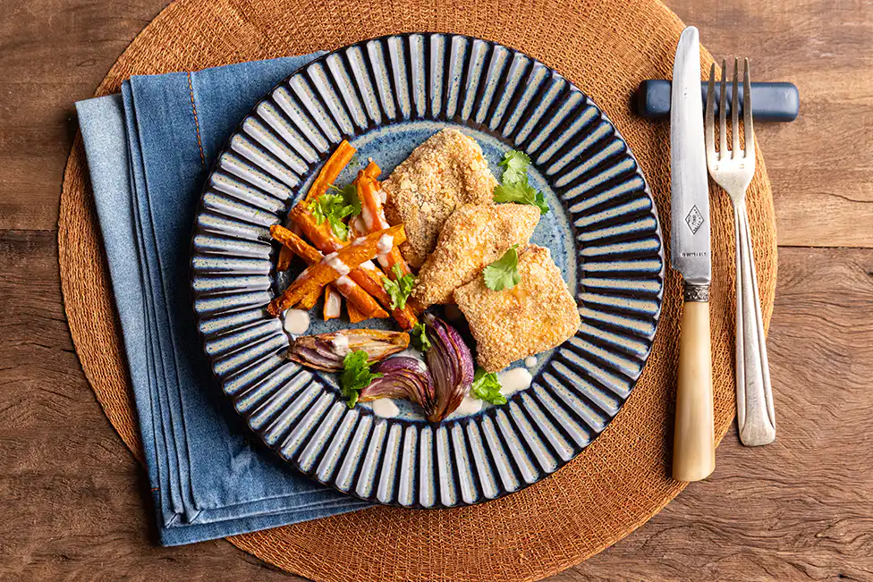 Iscas de peixe com legumes na Air Fryer Oven da Rita Lobo