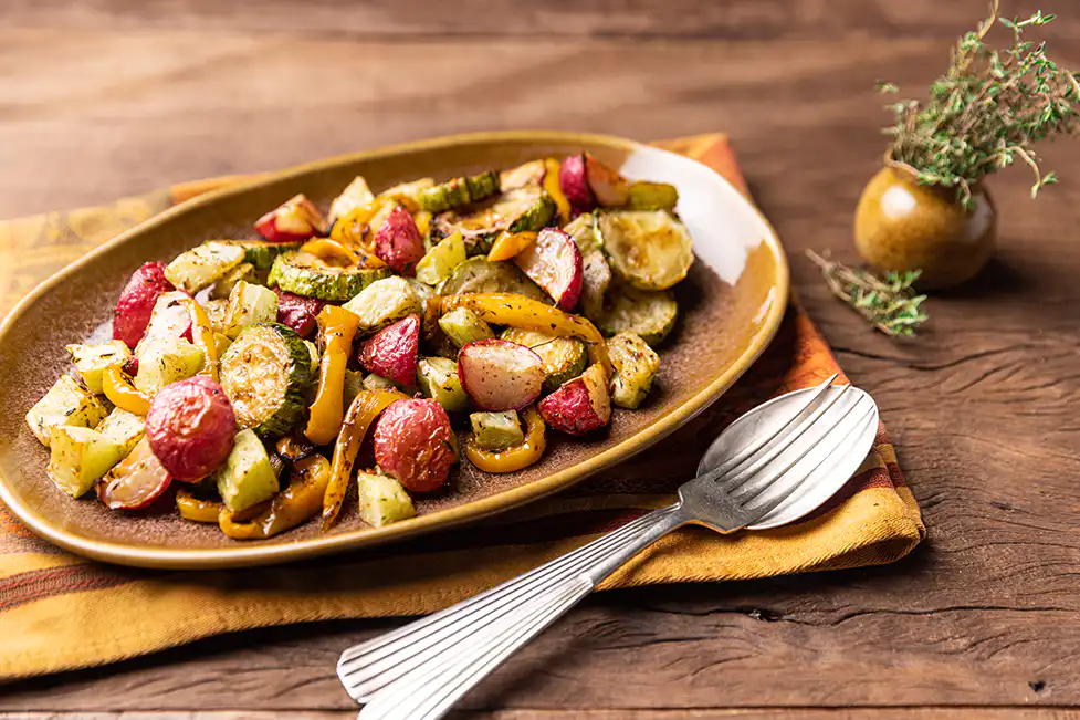 Legumes assados com tomilho e cominho