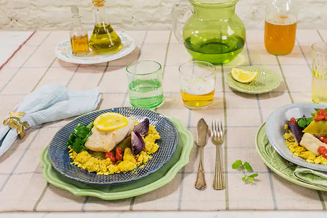 Papilote de robalo com farofa de banana