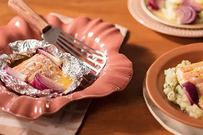 Papilote de salmão com laranja