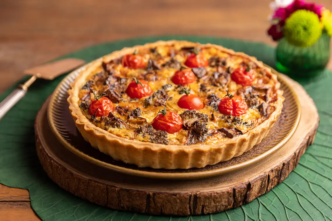 Quiche de abóbora e brócolis assados