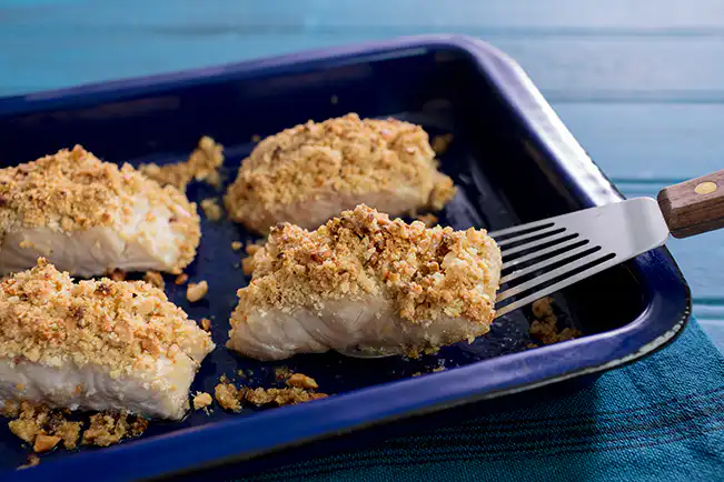 Robalo com crosta de castanha-de-caju